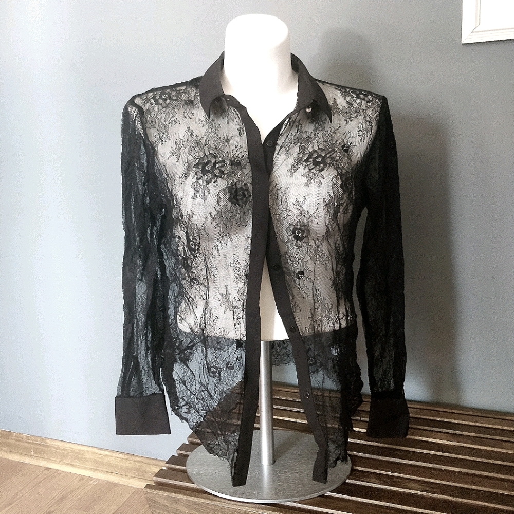Lace Long Sleeve Button Up